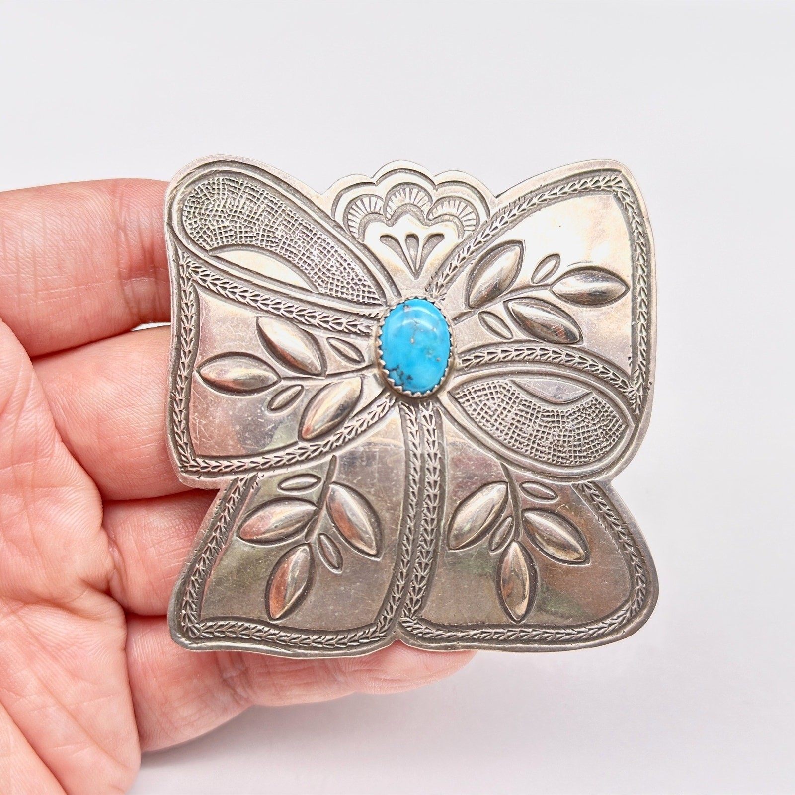 Vintage Navajo Jennie Blackgoat Turquoise Sterling Silver Butterfly Hair Clip