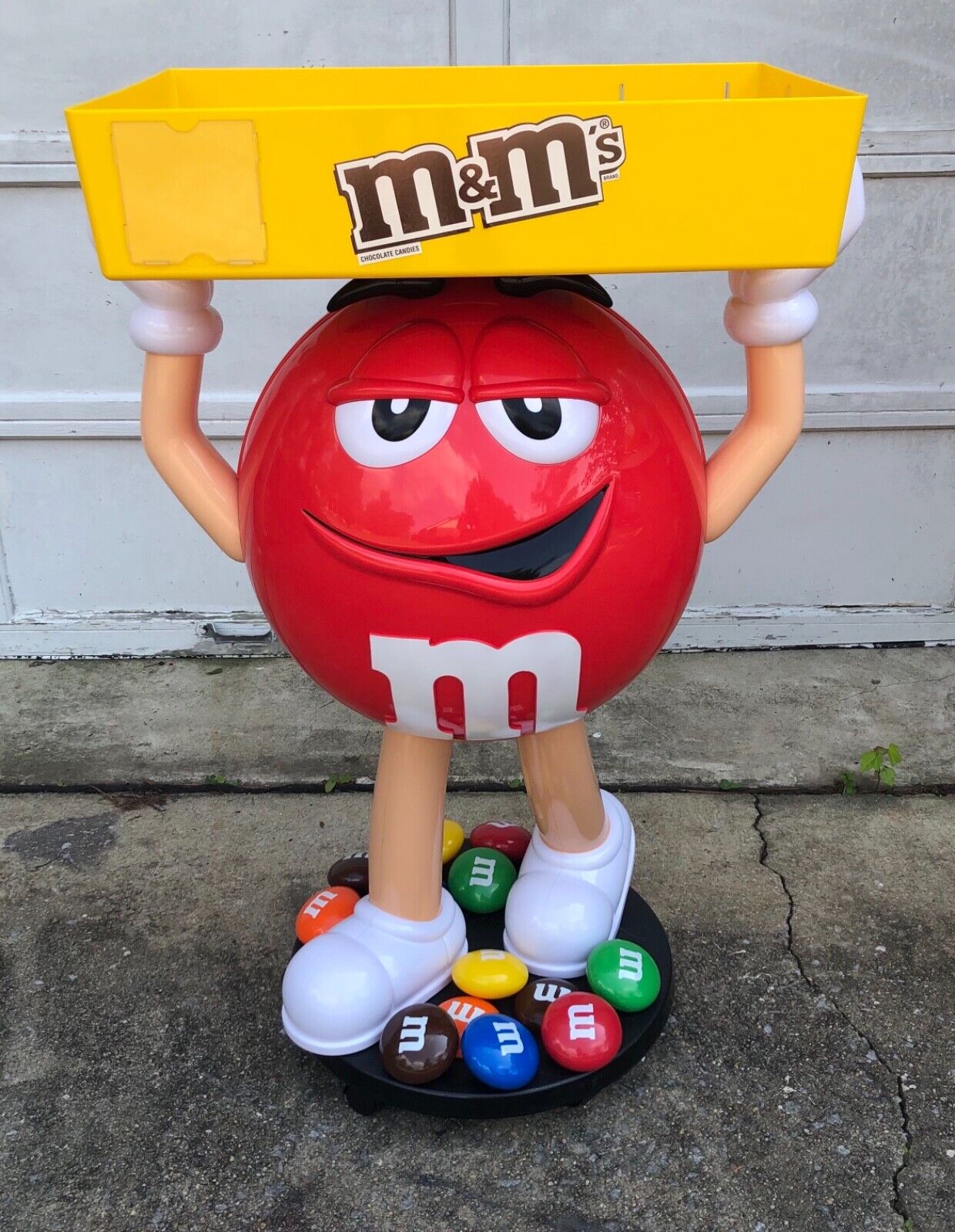 M&M Red Character Candy Store Display w/ Storage Tray Rolling Wheels NIB