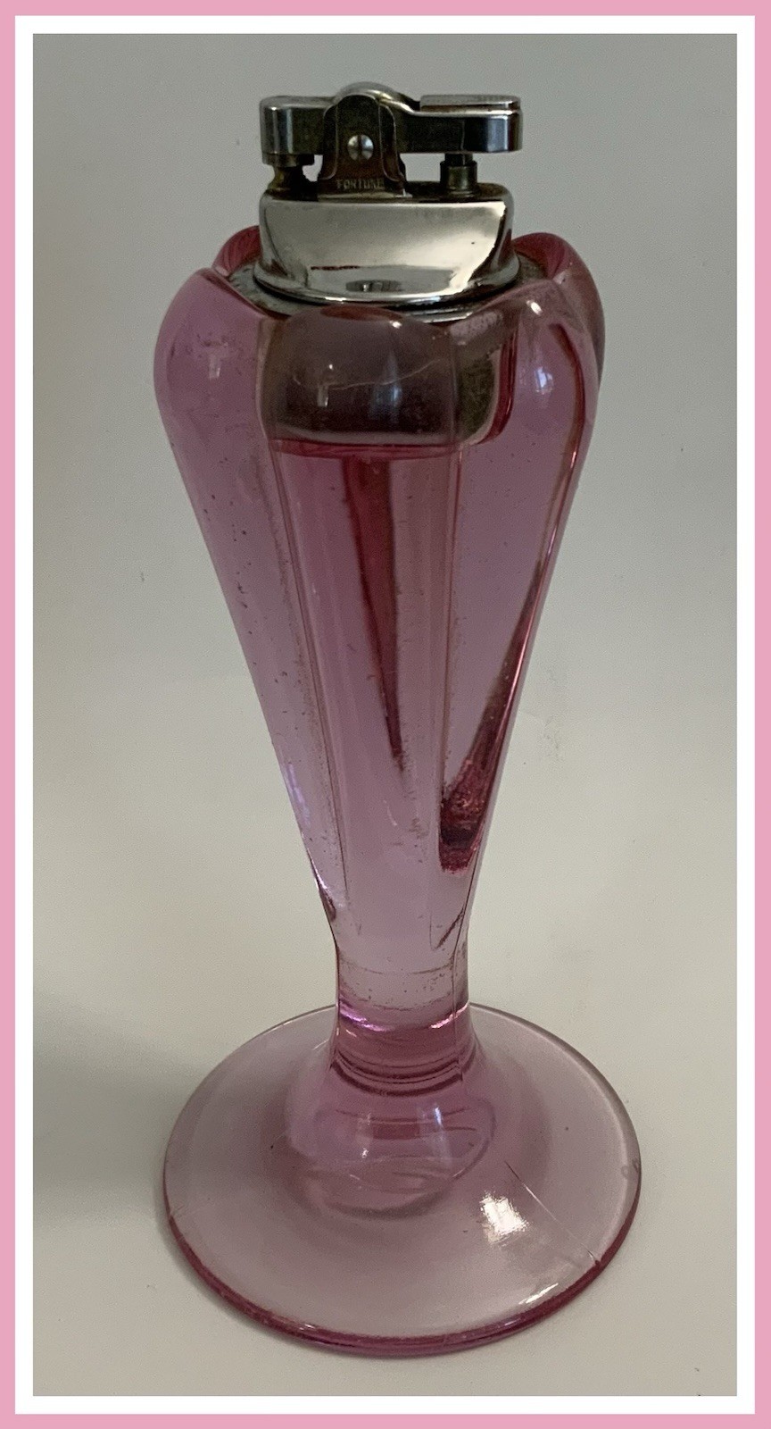Vtg 1960s MCM VIKING GLASS 6 Petal Thistle Pink Table Lighter #6628 - Ultra Rare