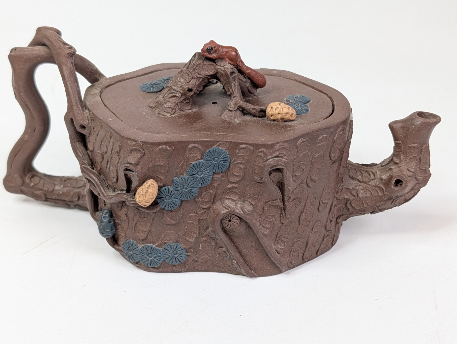 Vintage Chinese Wu Family Yixing Zisha Purple Clay Teapot Squirrel Tree Trunk