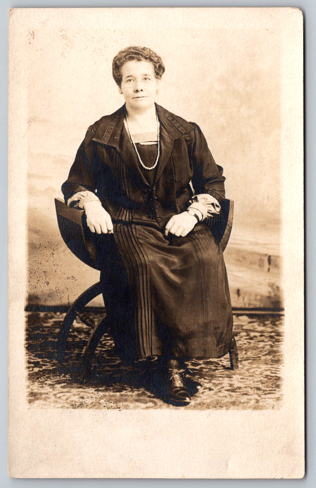 RPPC c1920s Edwardian Curule Chair Portrait Mrs. Olsen Postcard RPPC c1920s Edwardian Curule Chair Portrait Mrs. Olsen Postcard