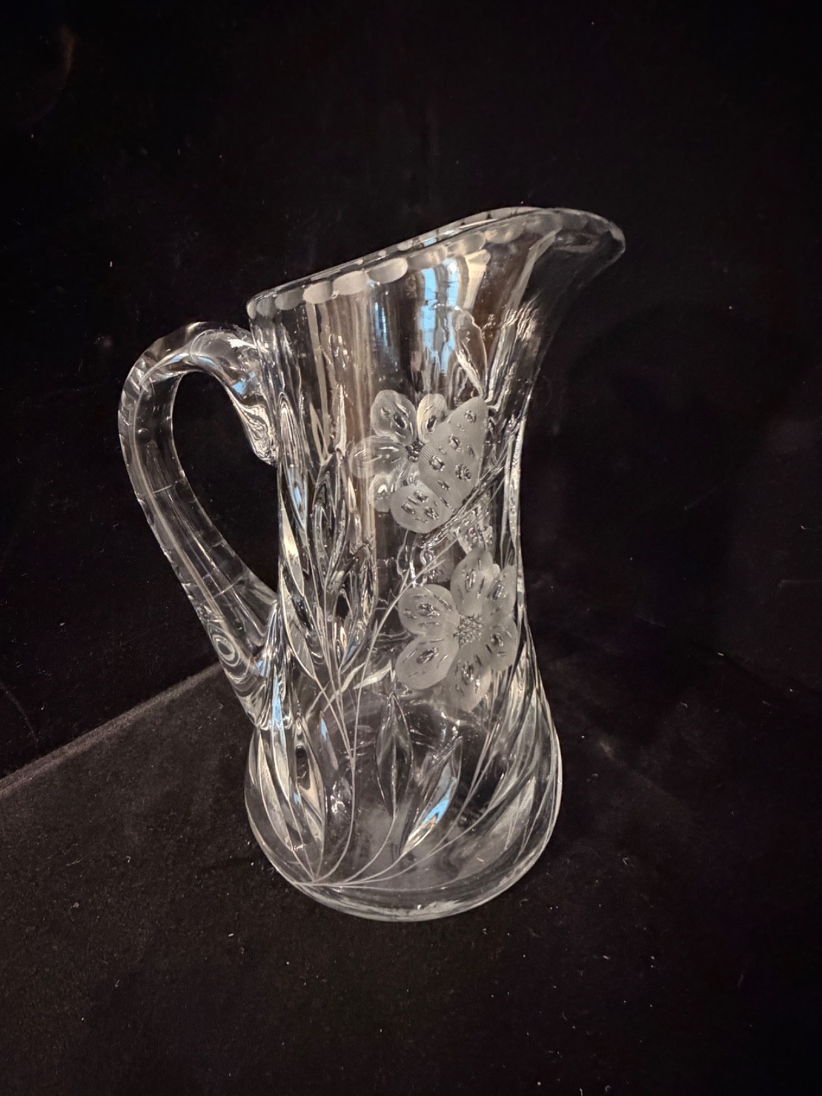 ABP Wild Rose Hand Cut Crystal Pitcher Signed  1895-1914 
