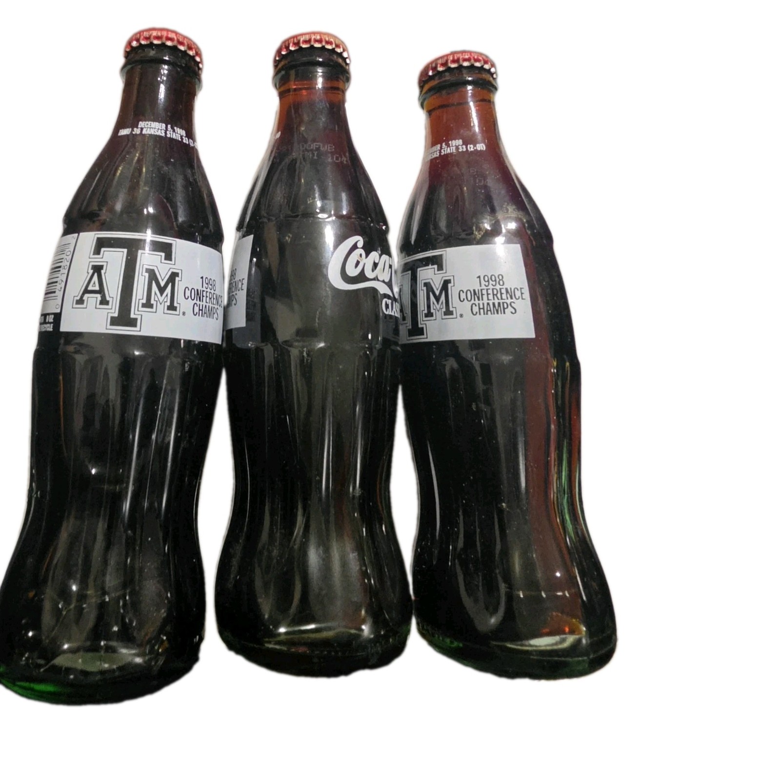 Vintage Full Coca-Cola Glass Bottles Texas A&M University 1998 (3)