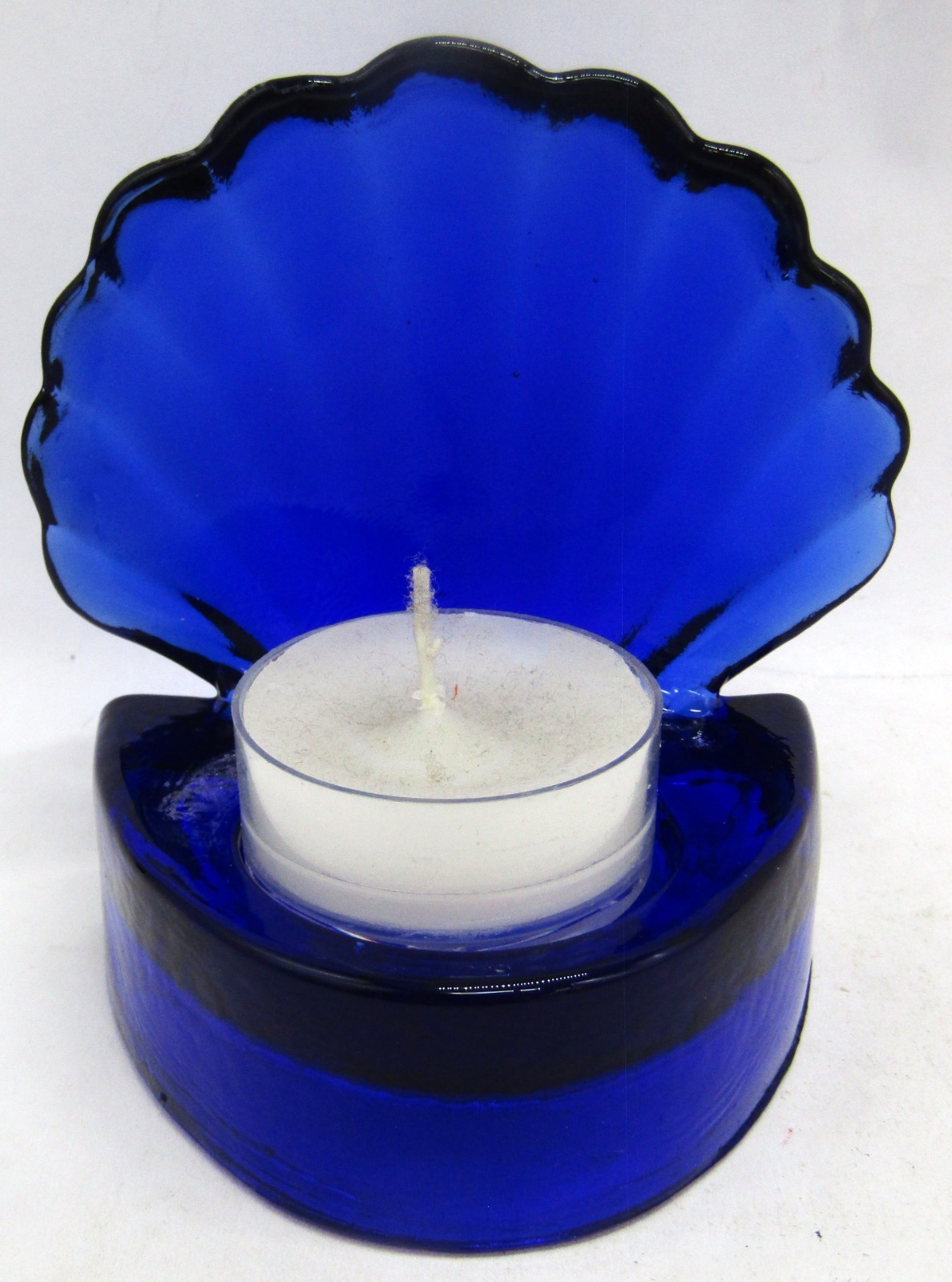 Vintage Cobalt Blue Shell Shaped Votive Candle Holder.