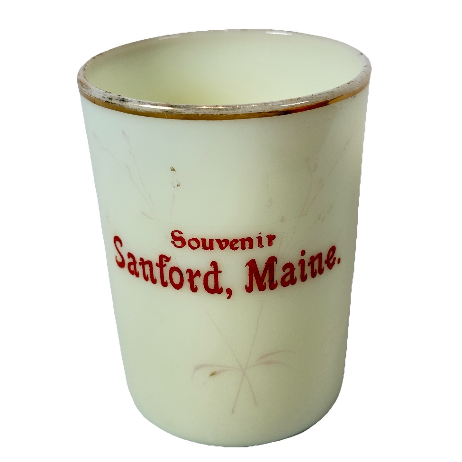SANFORD, MAINE ME Uranium Antique Custard Glass Souvenir Trinket Cup SANFORD, MAINE ME Uranium Antique Custard Glass Souvenir Trinket Cup