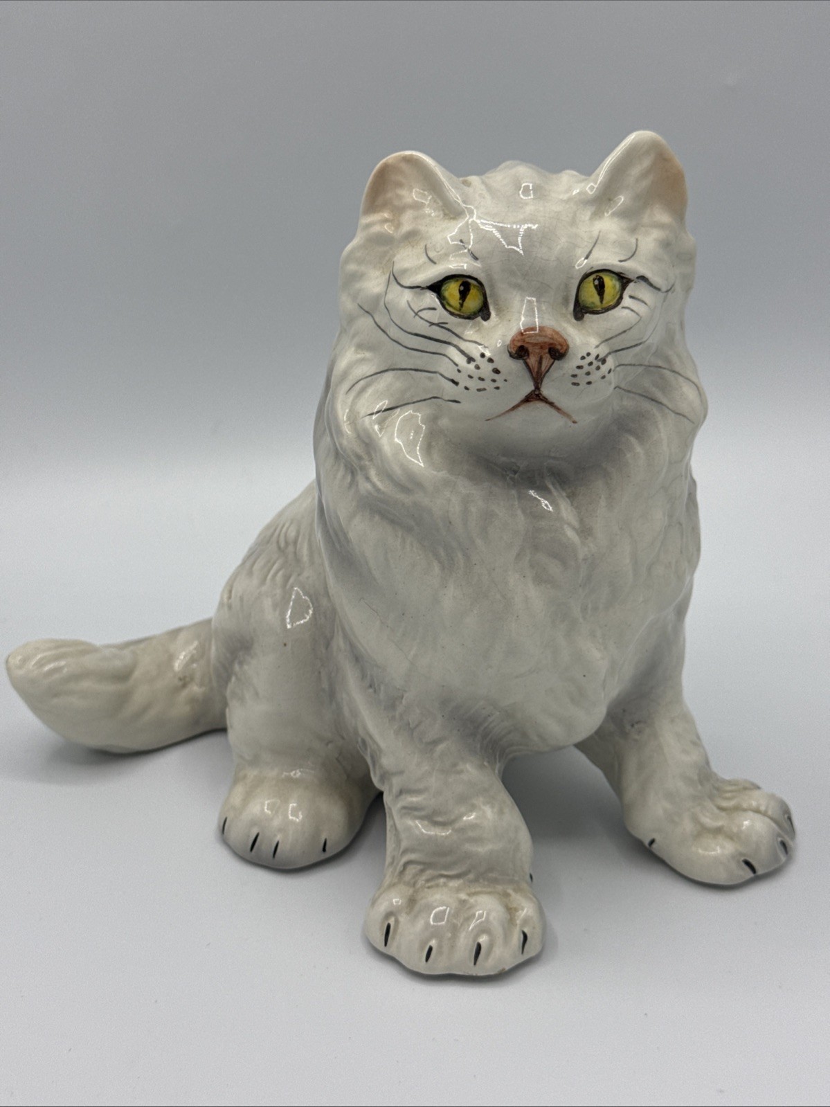 Vtg Giovanni Ronzan Italy Art Pottery Porcelain Persian White Cat 6.5\