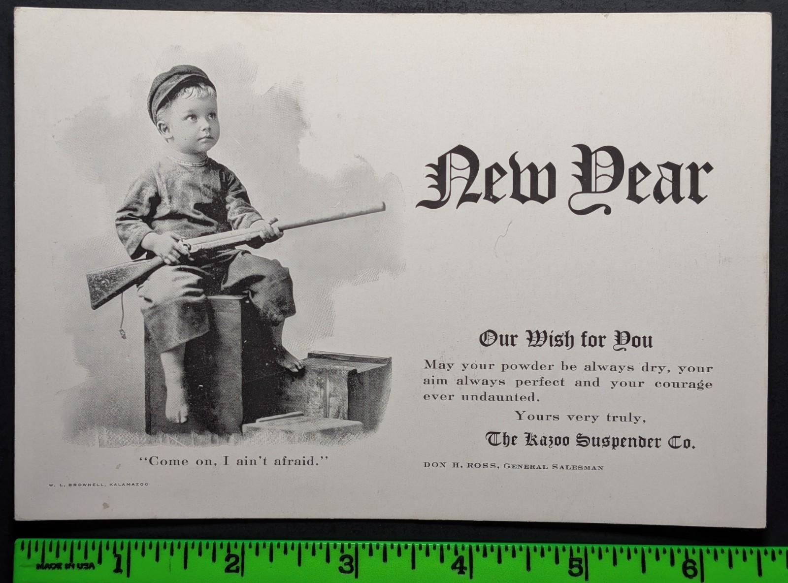 Vintage The Kazoo Suspender Co Boy Gun Large Business Card