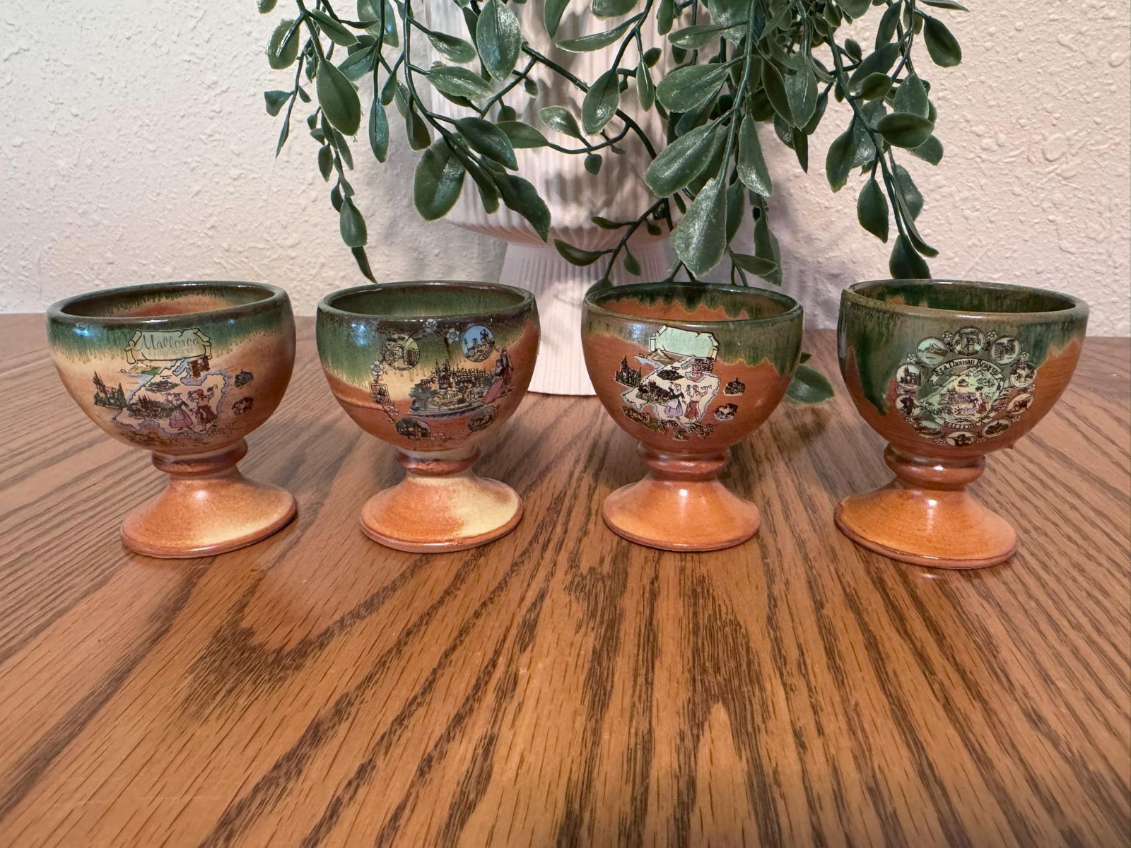 Vintage Mallorca Egg Cups Set of 4 | Hand Painted Spanish Pottery