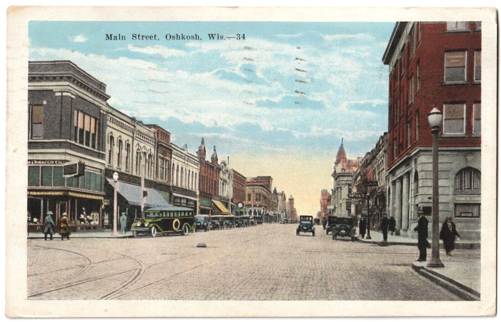 Main Street, Oshkosh, Wisconsin WI-Antique 1925 posted postcard