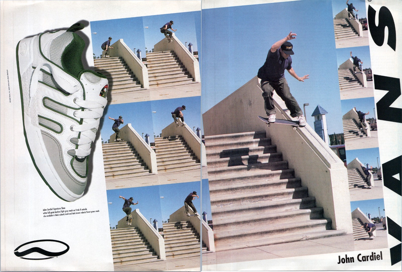 1999 • VANS SHOES ft. John Cardiel • 2 Page Print Ad • 1990s Skateboard HA.16