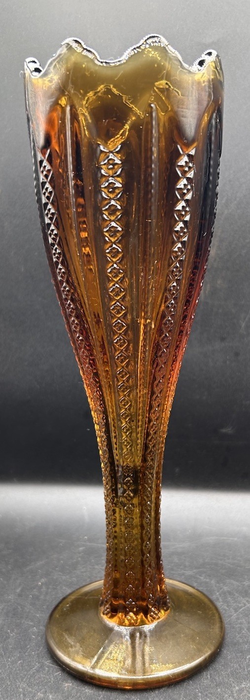 Vintage Indiana Glass Vase in Dark Amber Burnt Honey 10