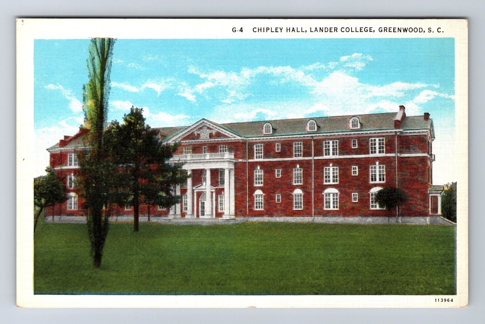 Greenwood SC-South Carolina, Lander College Chipley Hall, Vintage Postcard
