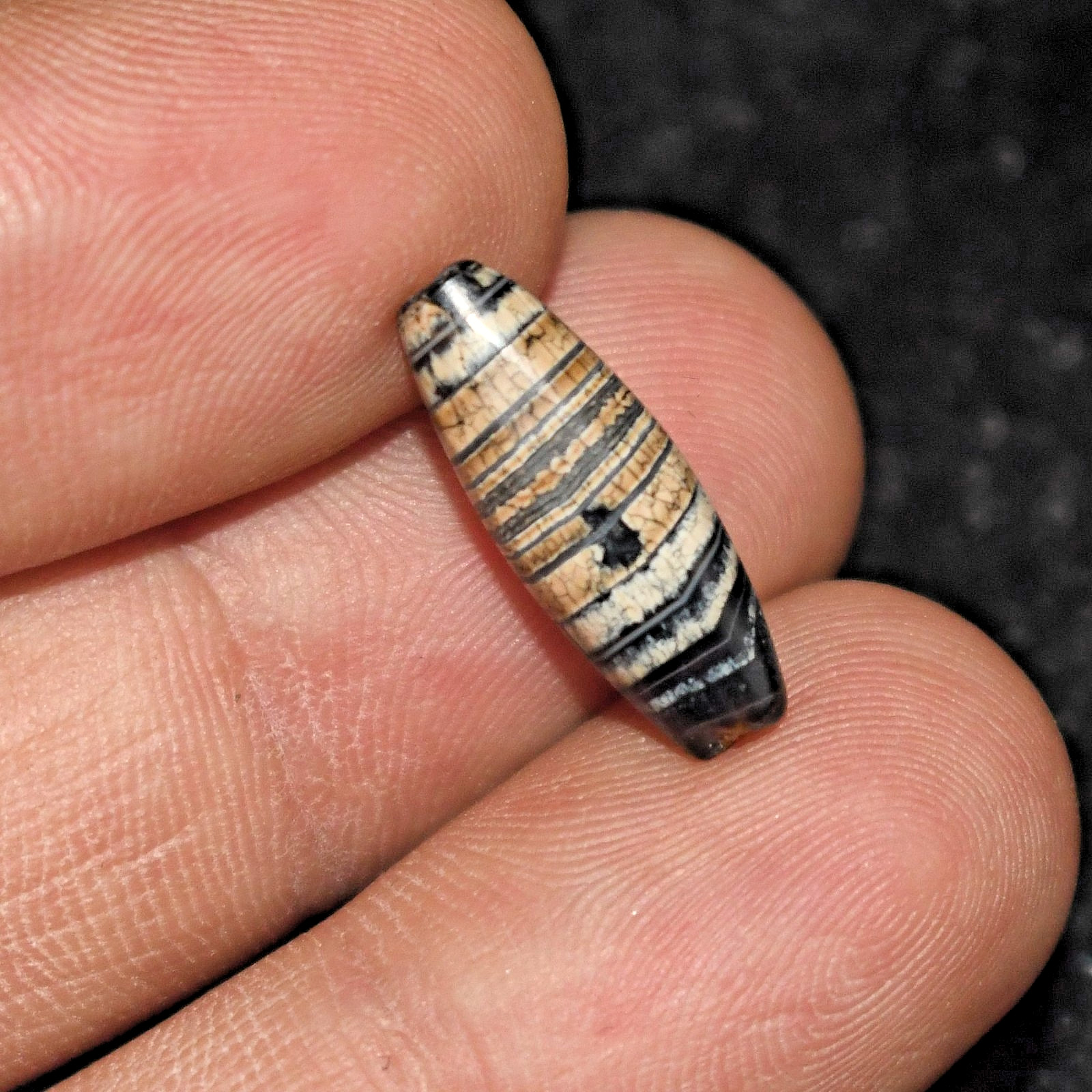 Extremely Rare Ancient Tibetan Banded Agate Stone Bead with Stripes