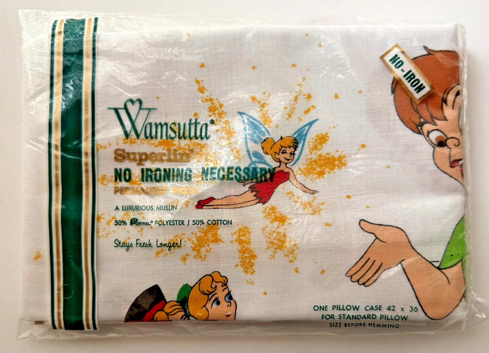 VINTAGE 1969 Walt Disney Peter Pan Tinkerbell UNUSED SEALED Wamsutta PILLOW CASE