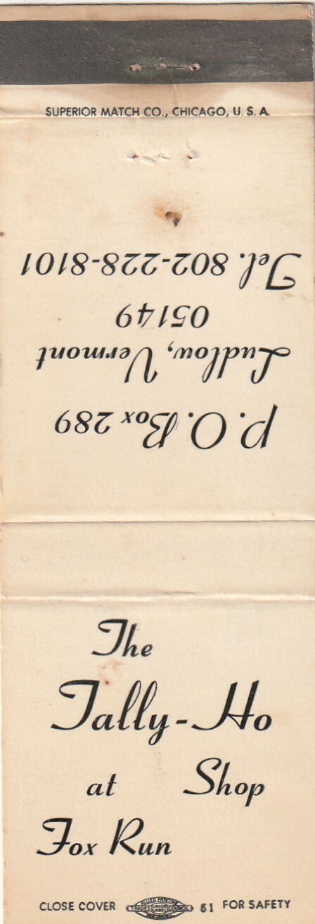 VTG MATCHBOOK COVER - THE TALLY HO - LUDLOW VERMONT - FOX RUN