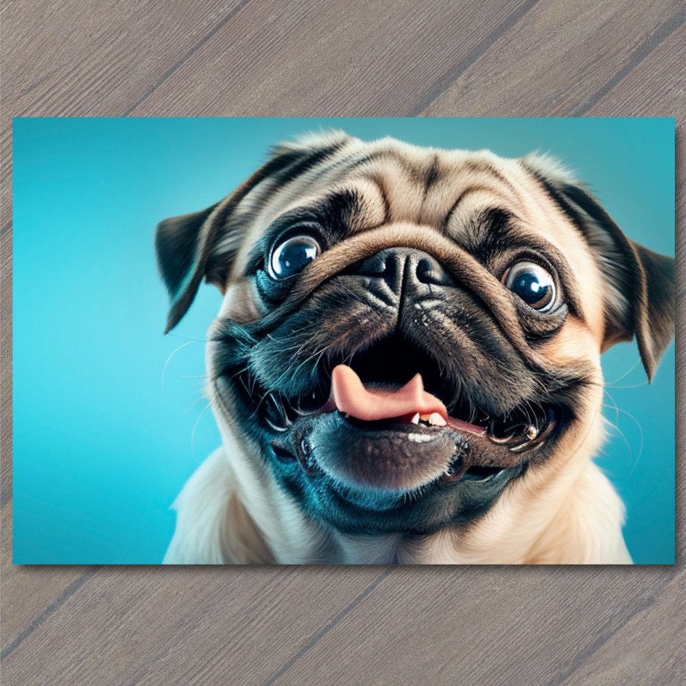 Postcard Puppy Peepers Pug With Big Adorable Eyes Irresistible Dog Tongue Funny