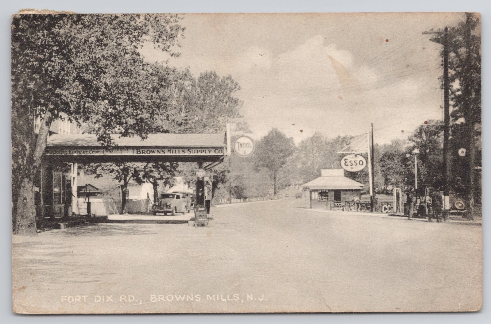 Browns Mills New Jersey Fort Dix Road Esso Gas Station Supply Co Postcard a24180
