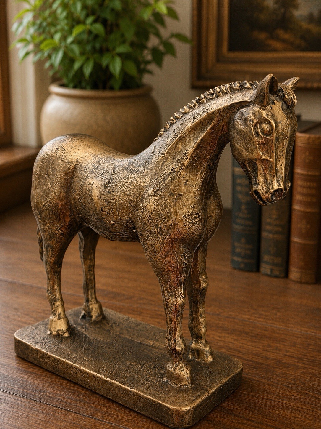 Antique Gold Horse Vintage Style Horse Statue Figurines Shelf Decor Bookend 7.5”