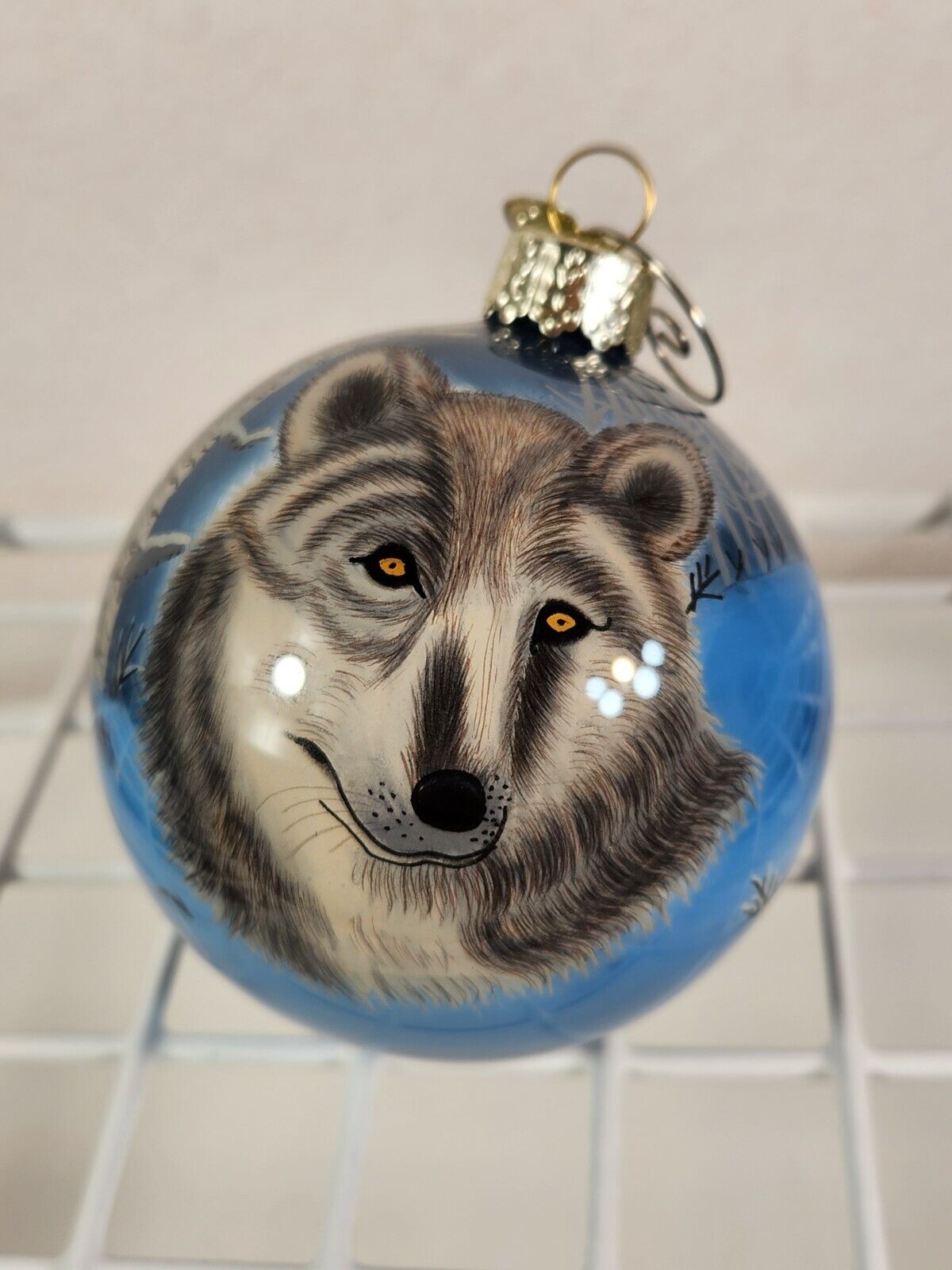 Old World Christmas Ornament Wolf in Snow Birch Trees Handpainted Round Ball