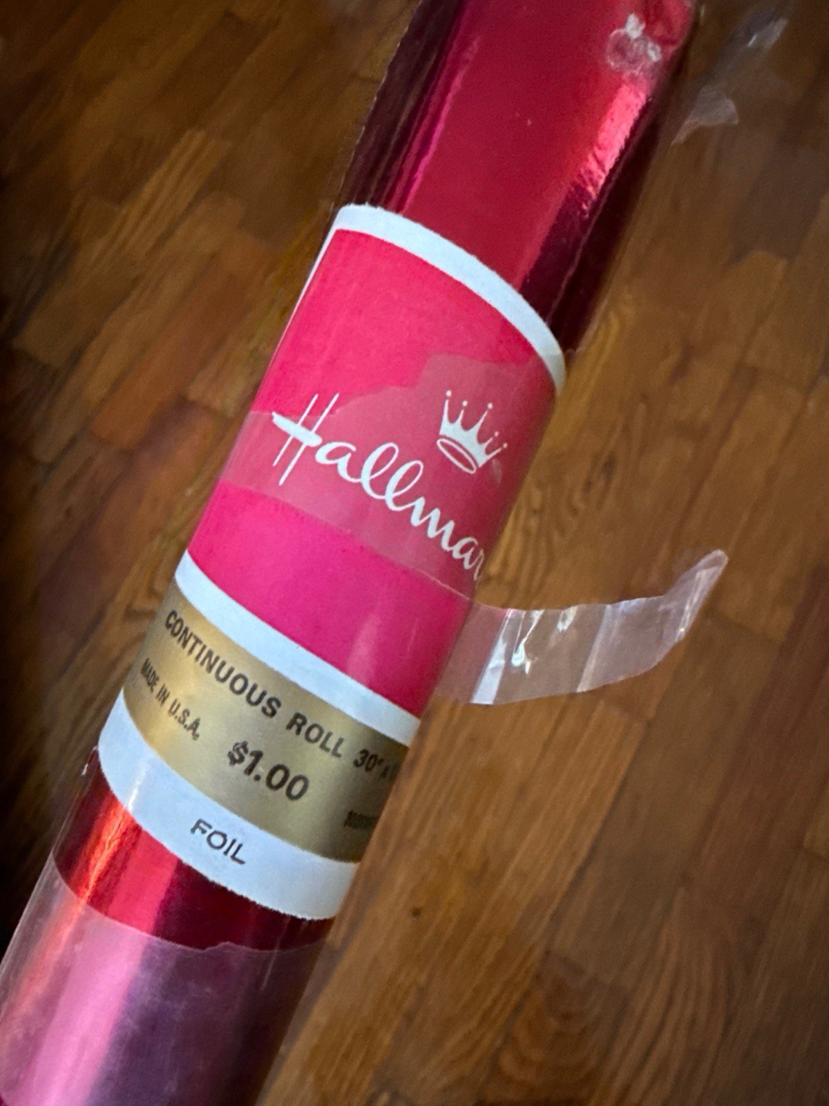 Vintage 1983-85 Christmas Wrapping Paper Roll Unused Hallmark Red Foil  30 x 132