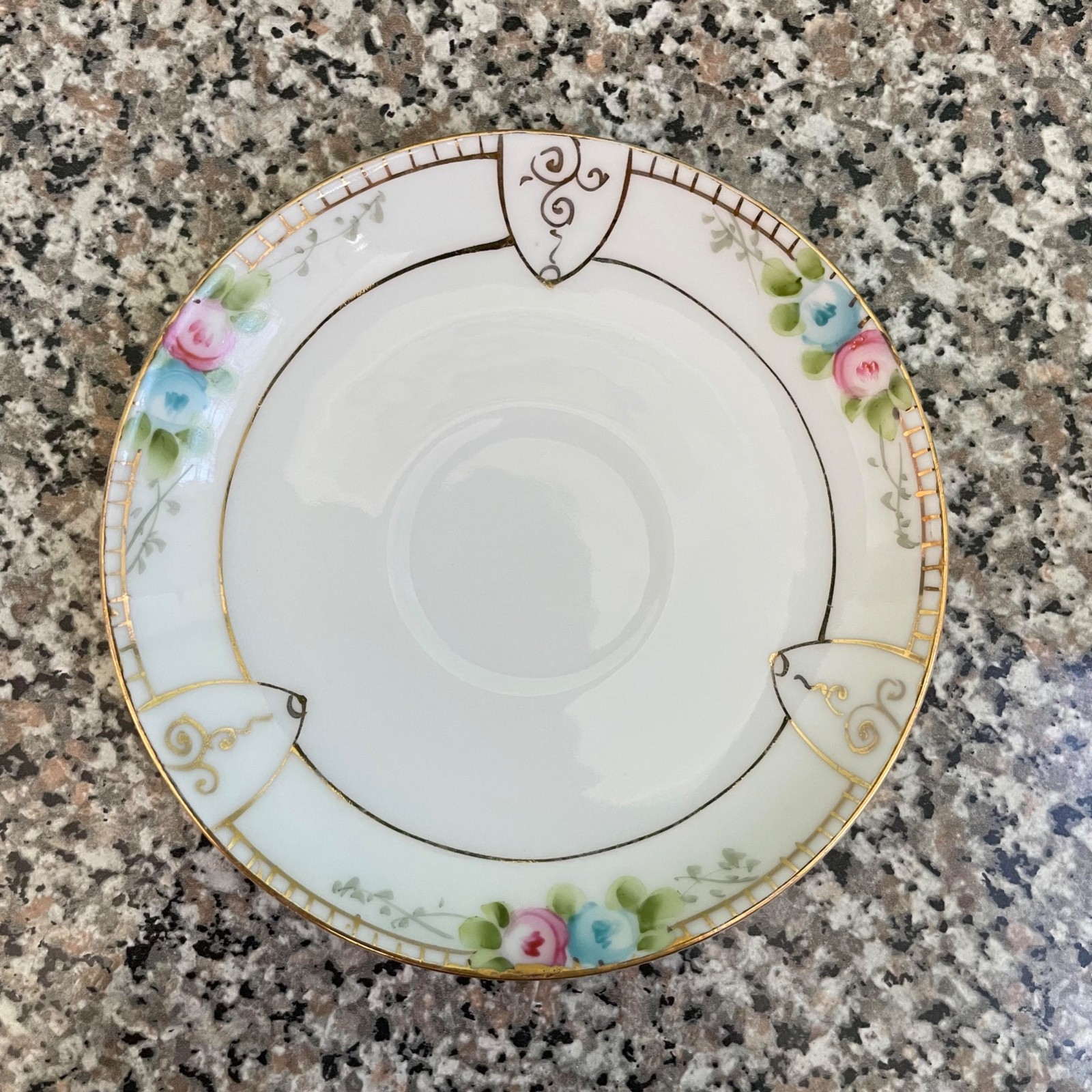 Vintage Floral Porcelain Plate with Gold Detailing