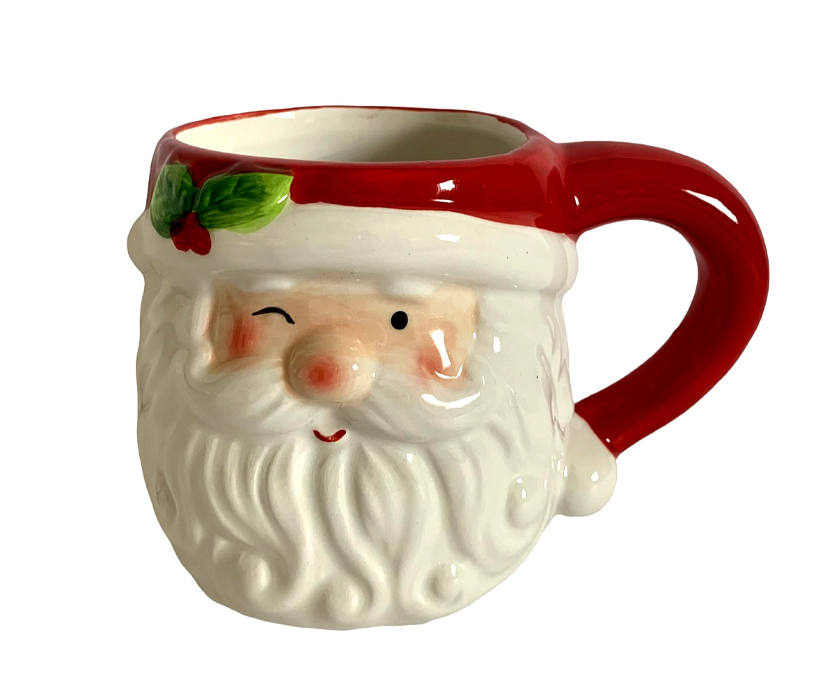 Sleigh Bell Winking Santa 3D Christmas Holiday Holly Berry Bistro Mug