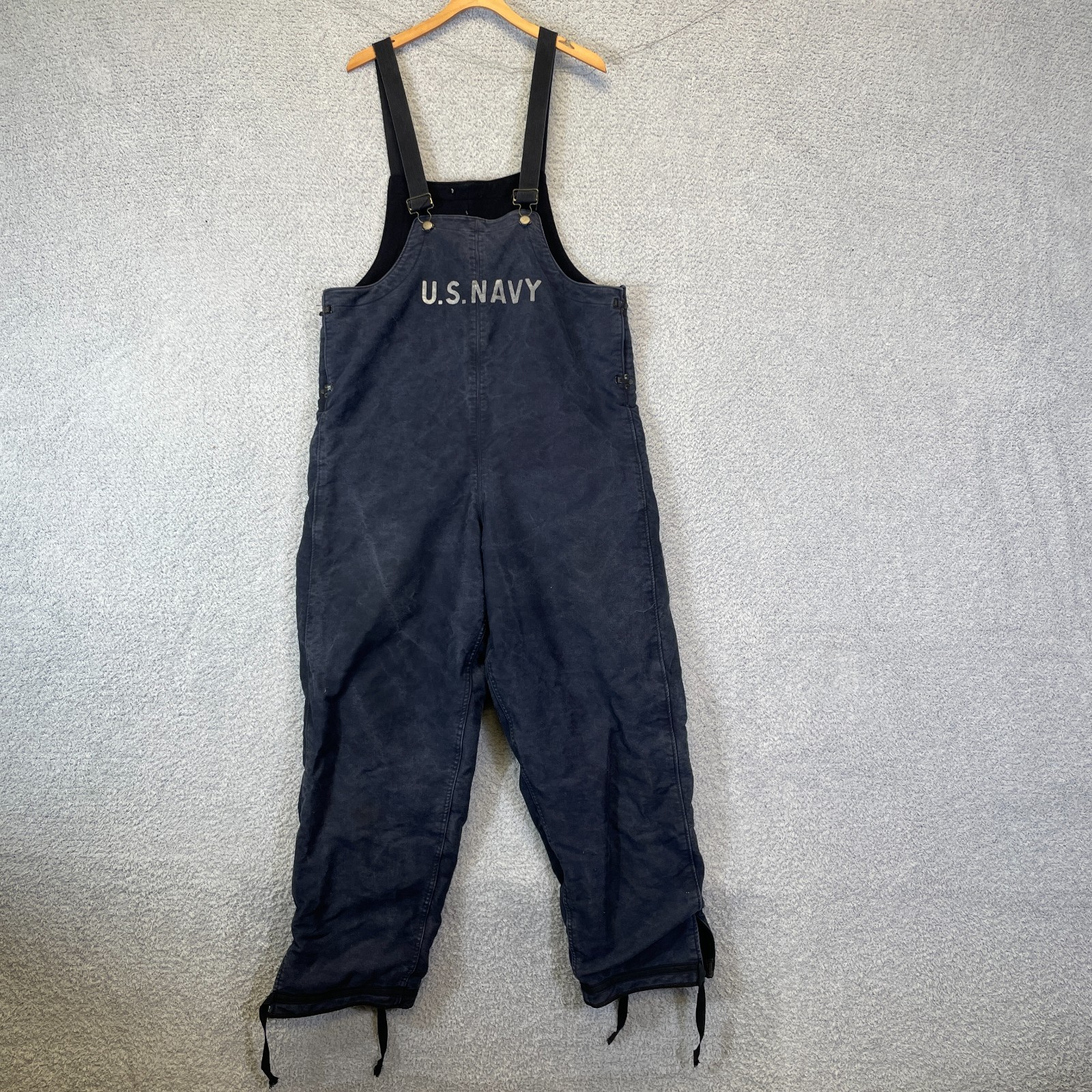 Vintage 1940s WWll US Navy Stenciled Deck Blue Bib Overalls Size Medium 17750