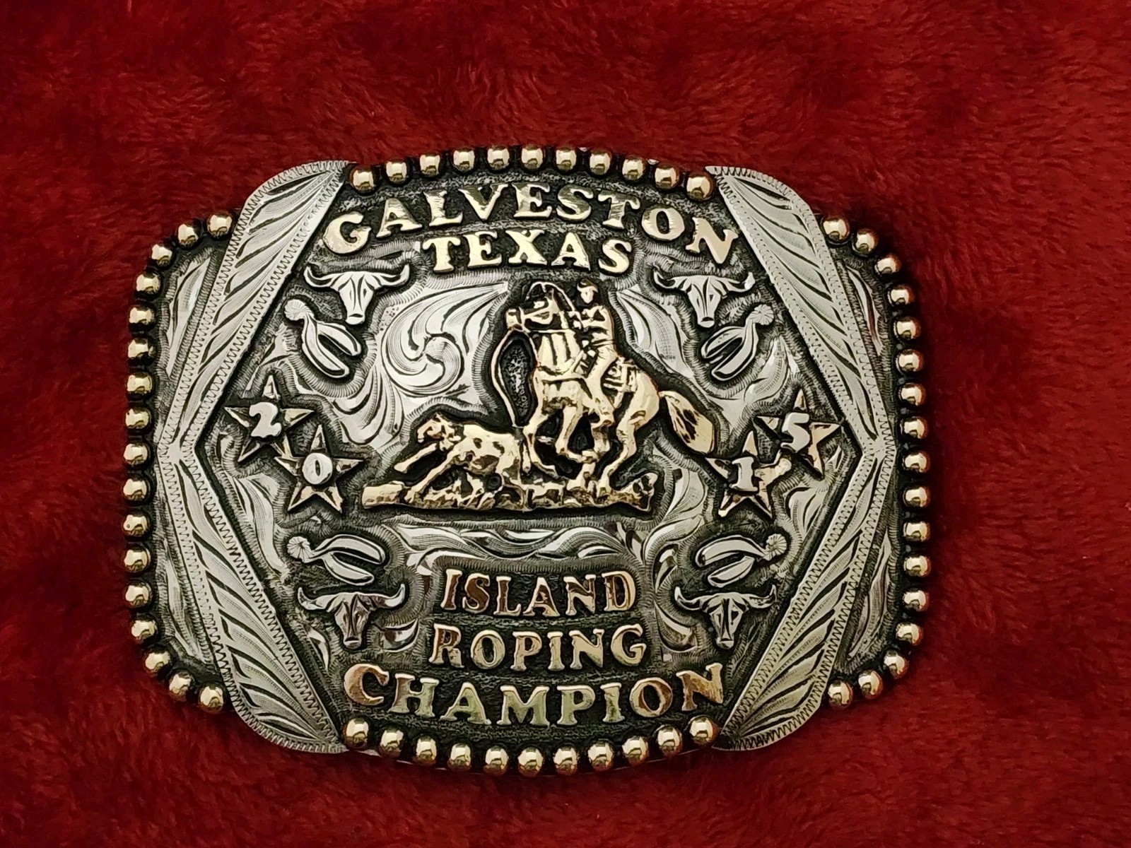 CHAMPION☆2015☆CALF ROPING PROFESSIONAL TROPHY BUCKLE☆GALVESTON TEXAS☆RARE☆234