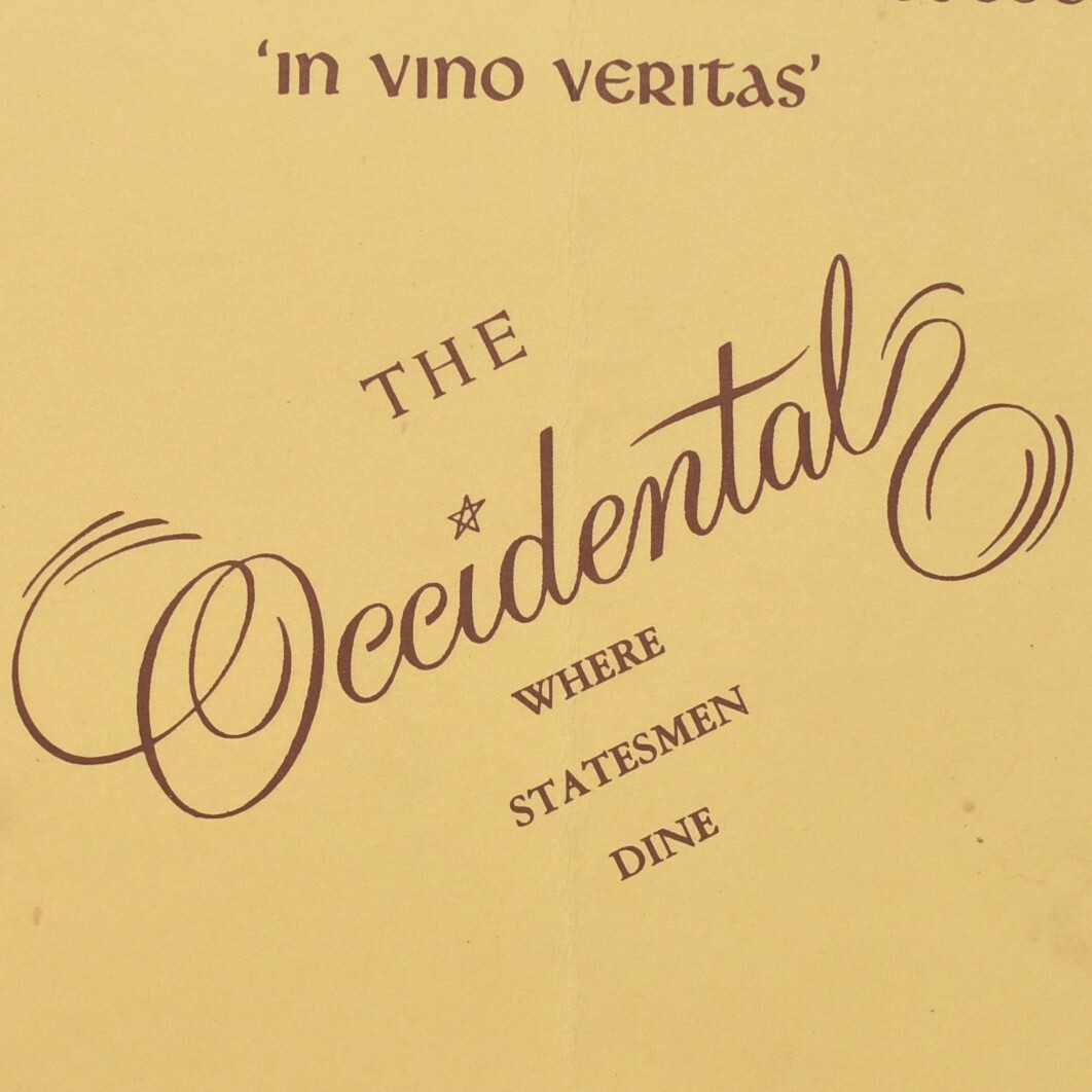 1950s The Occidental Restaurant Menu 1475 Pennsylvania Avenue NW Washington DC