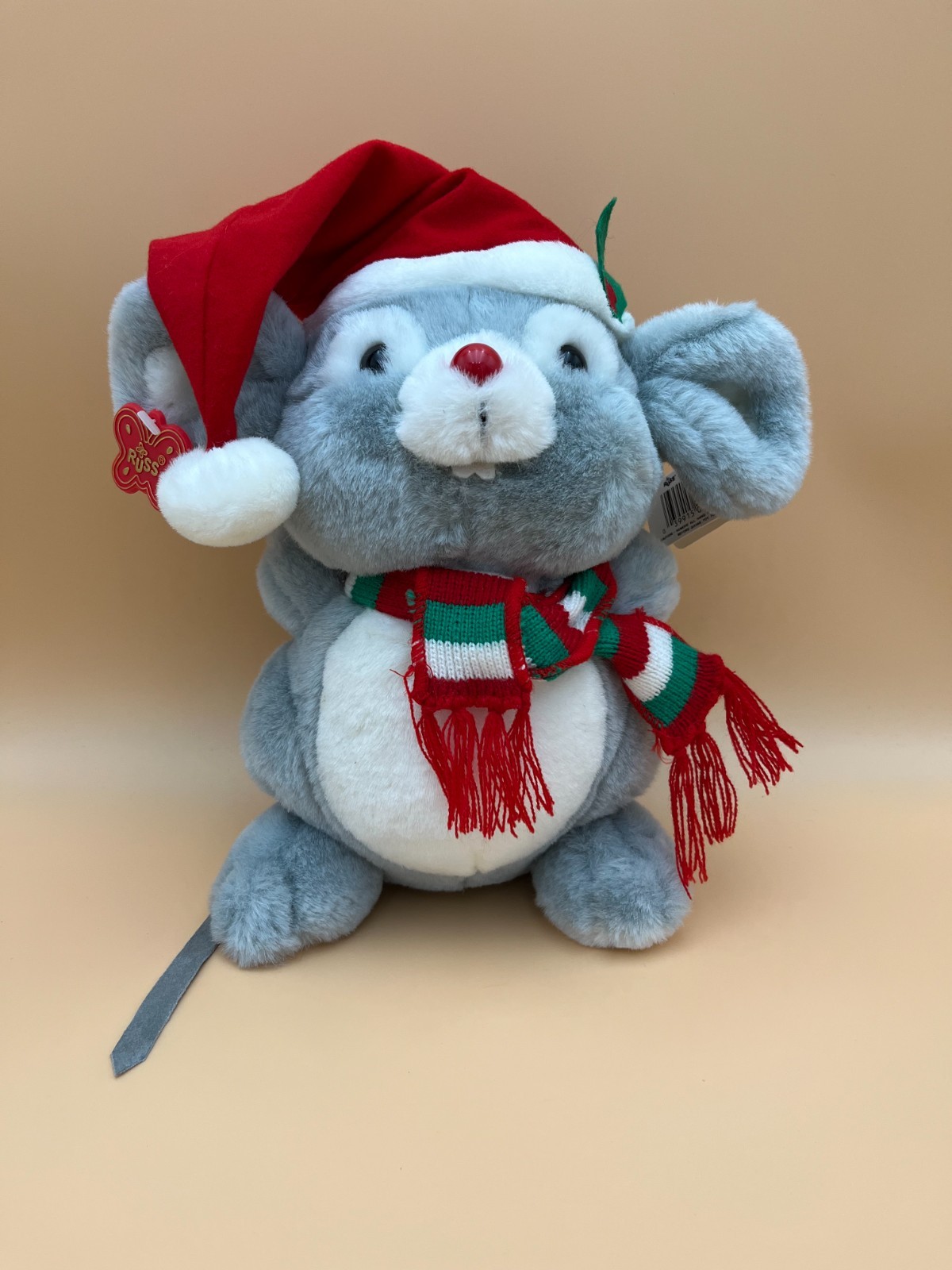 Vintage Russ Berrie Christmas Mouse Mischief Plush with Santa Hat Scarf - Tags