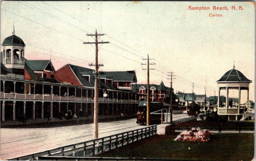 1907-10\'s CASINO HAMPTON BEACH NH TROLLEY CARS PALMER\'S 5&10¢ STORES POSTCARD