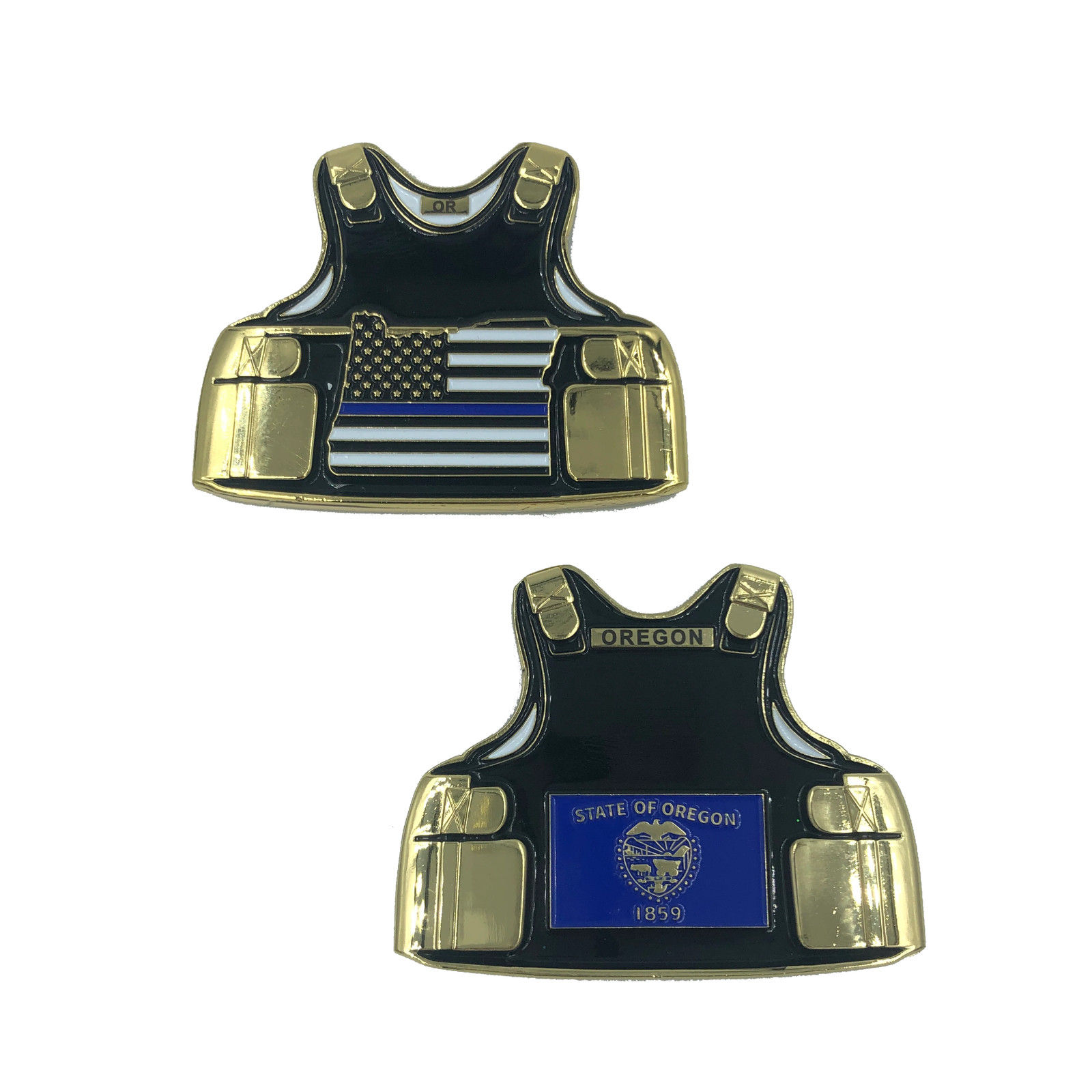 B-009 Oregon LEO Thin Blue Line Police Body Armor State Flag Challenge Coins