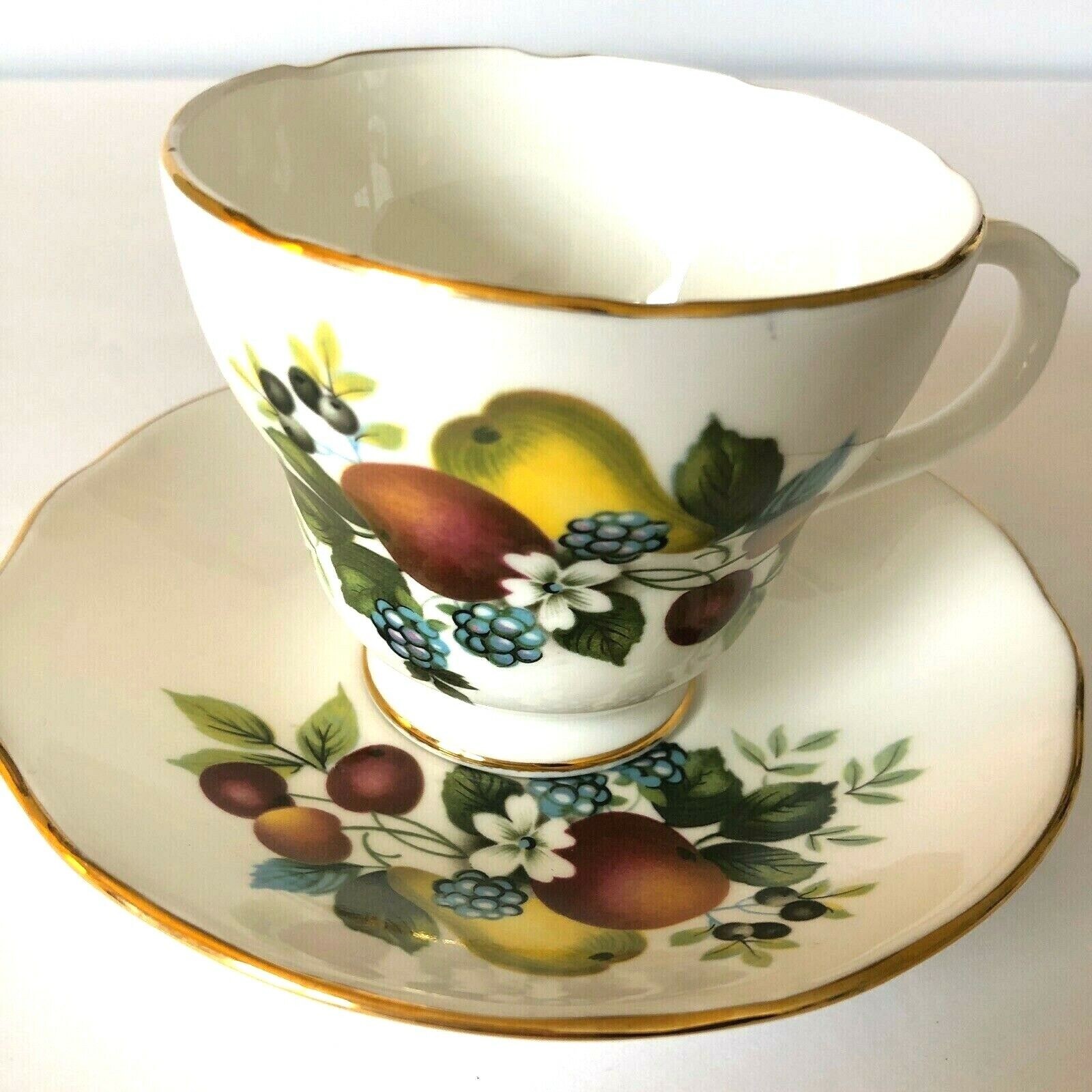 Vintage Duchess Fruit Teacup & Saucer Bone China 1960\'s Made in England #384