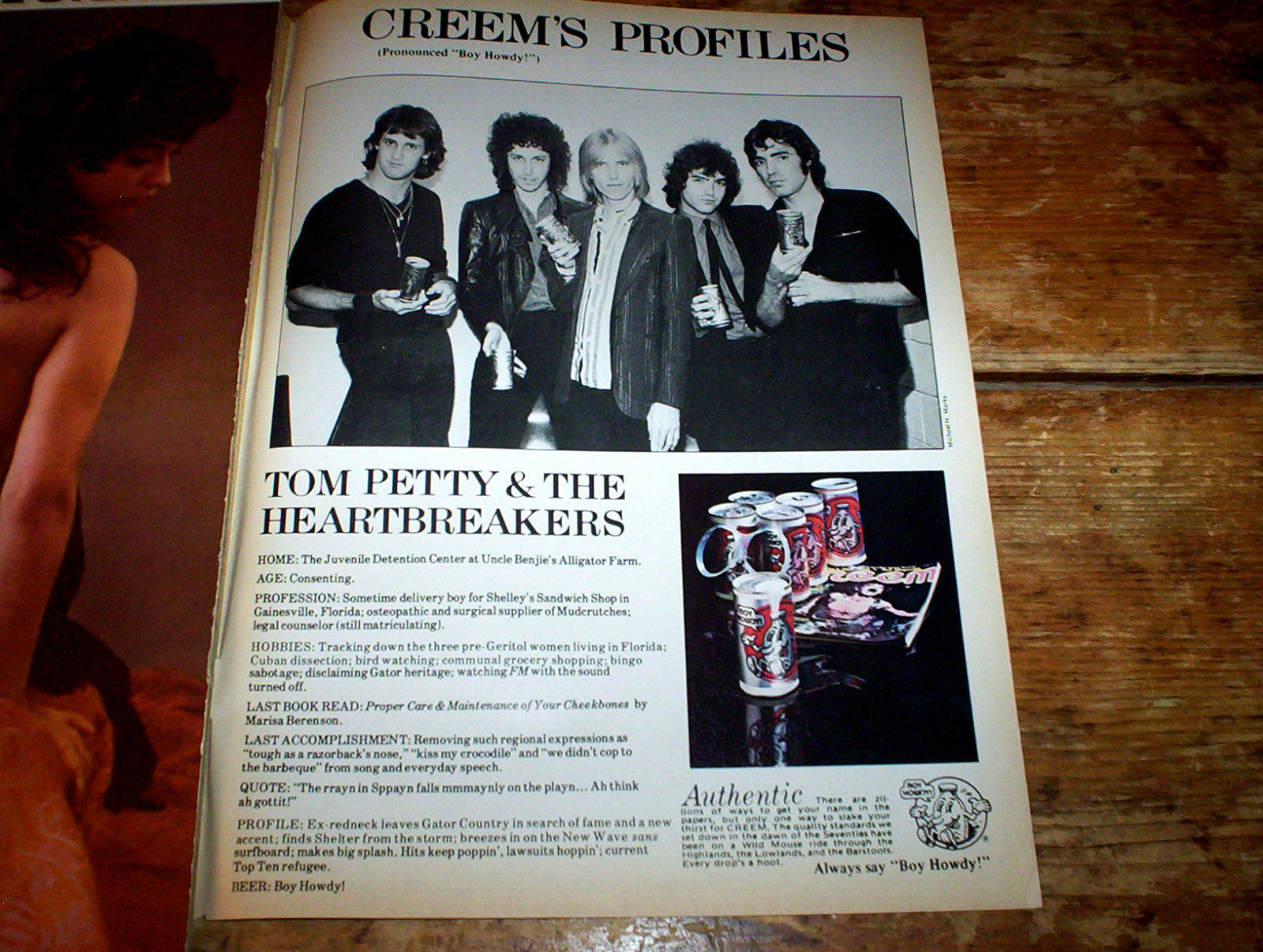TOM PETTY & HEARTBREAKERS ( CREEM\'S PROFILES ) 1980 PROMO Ad BOY HOWDY beer NM-