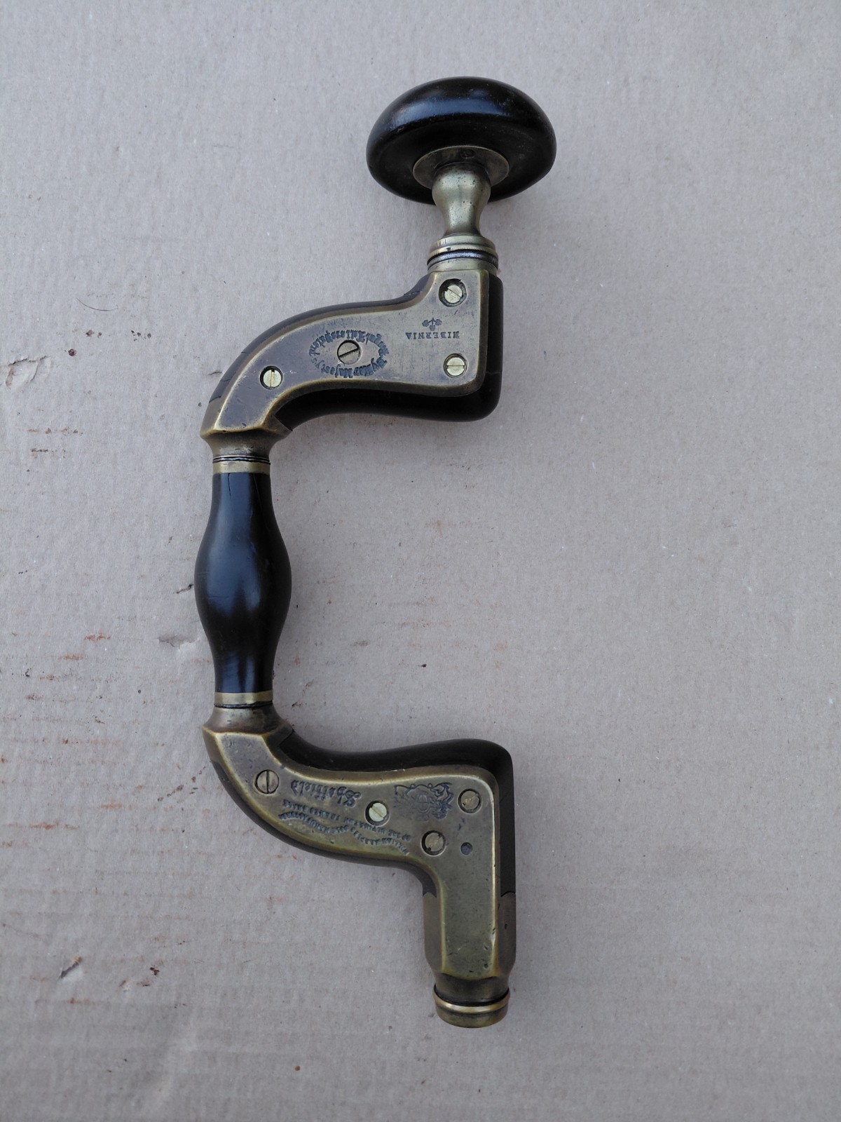 Vintage Wm Marples & Sons Ebony Brass Bit Brace Hibernia