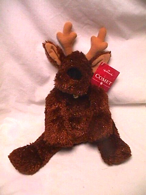 Vtg 90s Hallmark COMET Sparkle Fur Plush CHRISTMAS REINDEER w/Bell w/Tag 12