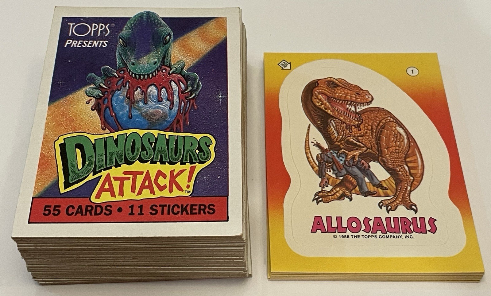 1988 Topps Dinosaurs Attack Complete 55 Card Set Plus 11 Stickers NM