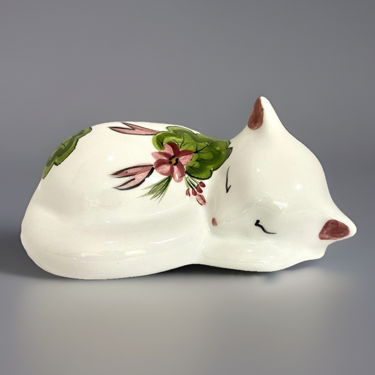 Pink & White Floral Kitty Cat Figurine 8