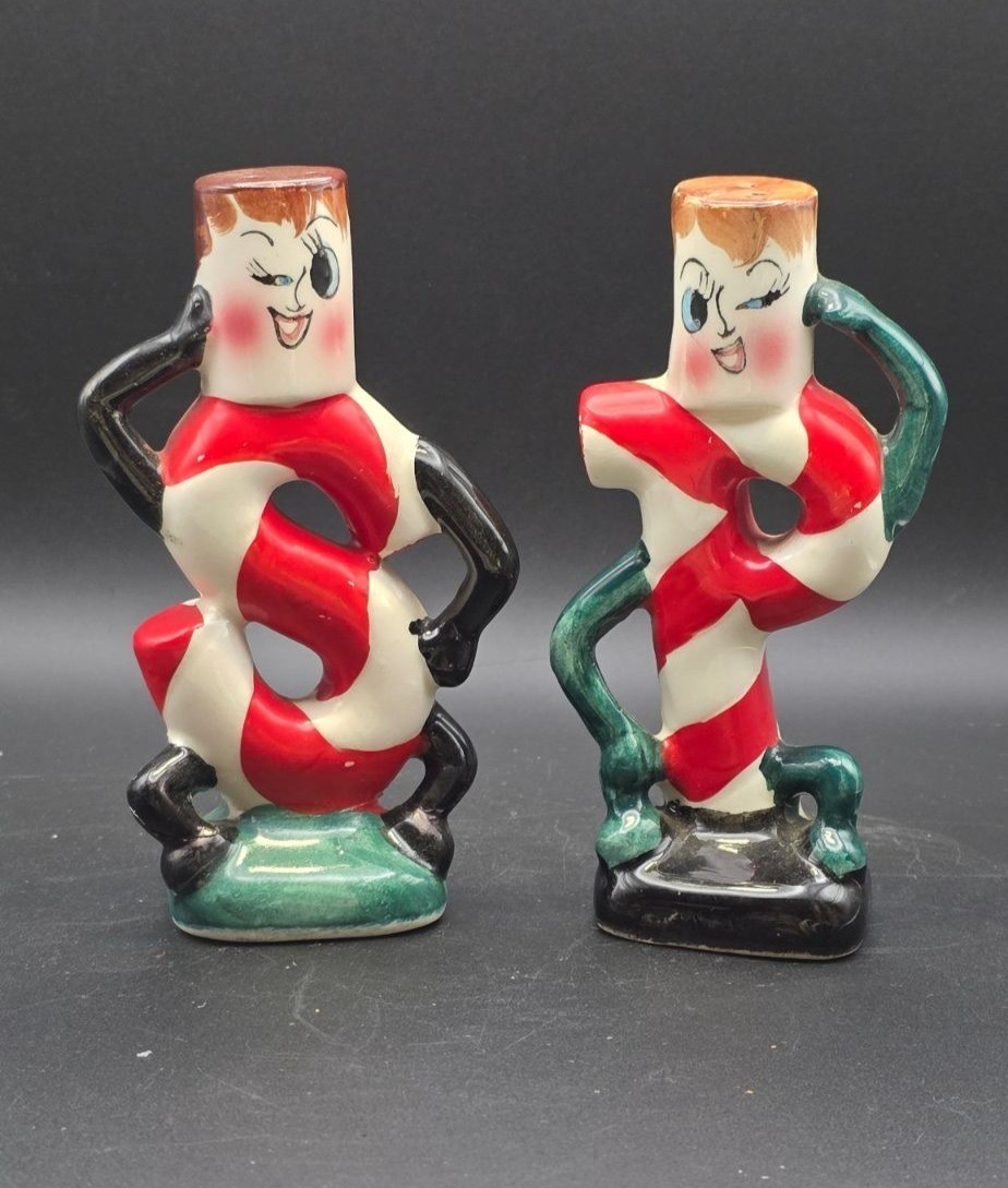 Vintage MCM Artmark Anthropomorphic Candy Cane Salt & Pepper Shakers Christmas