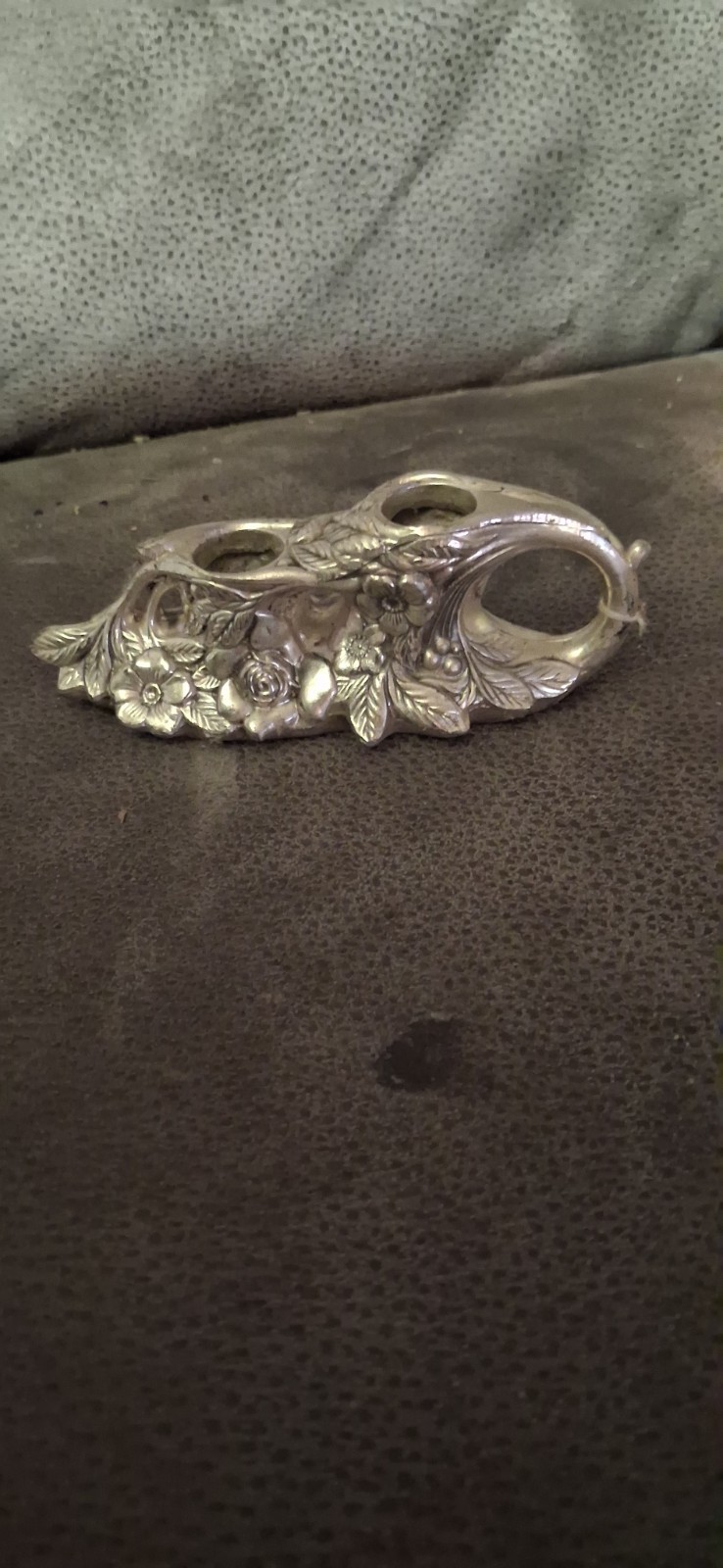 Antique Art Nouveau Cast Metal Dual Candle Or Pen Holder