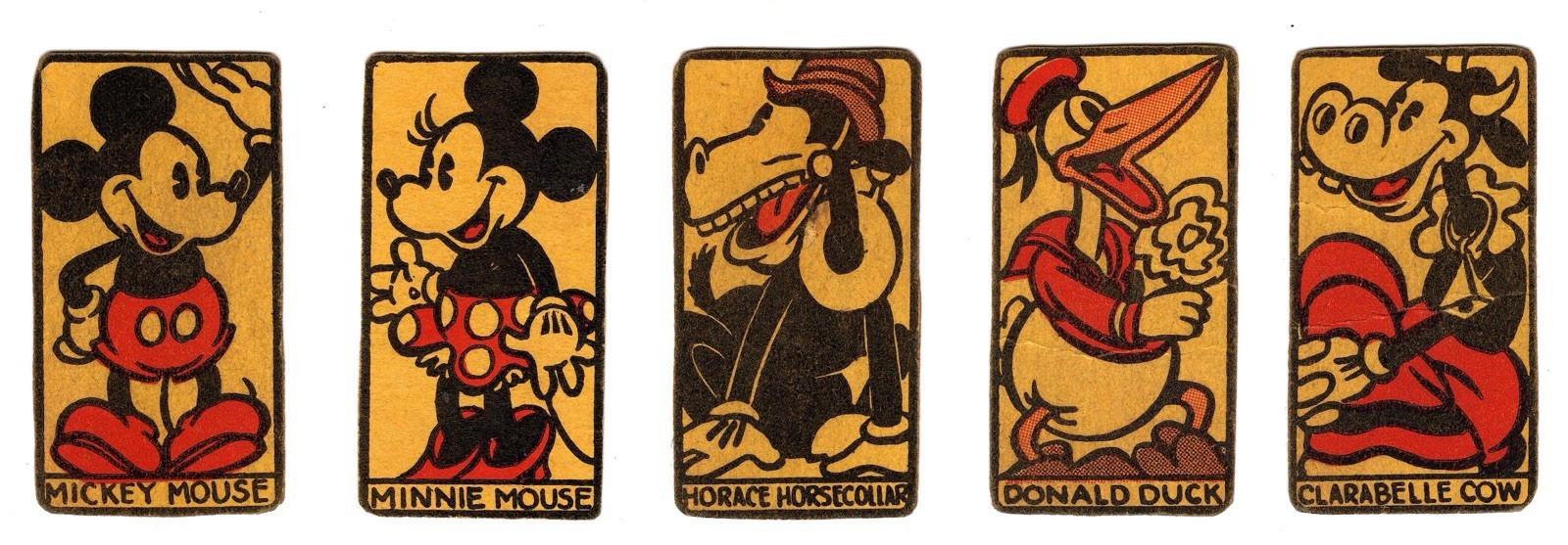 1935 Postum Post Toasties 5 Card Set Donald Duck Mickey Mouse Minnie Mouse & Etc