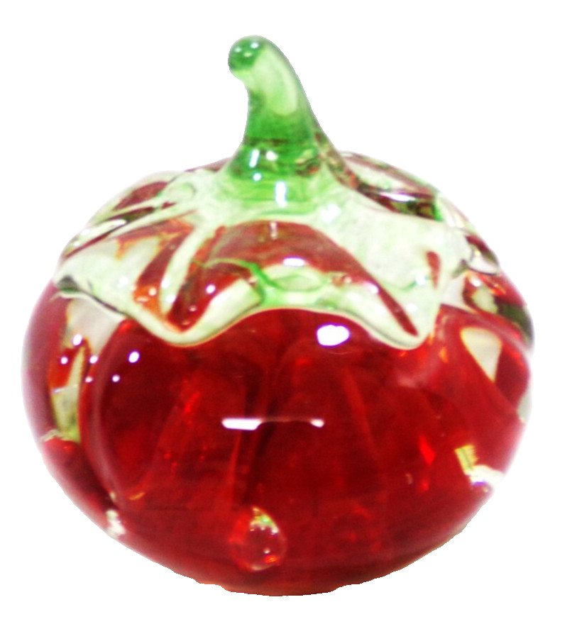 VINTAGE 1974 WHEATONWARE EXCLUSIVE BLOWN CLEAR GLASS RED TOMATO PAPERWEIGHT 4\