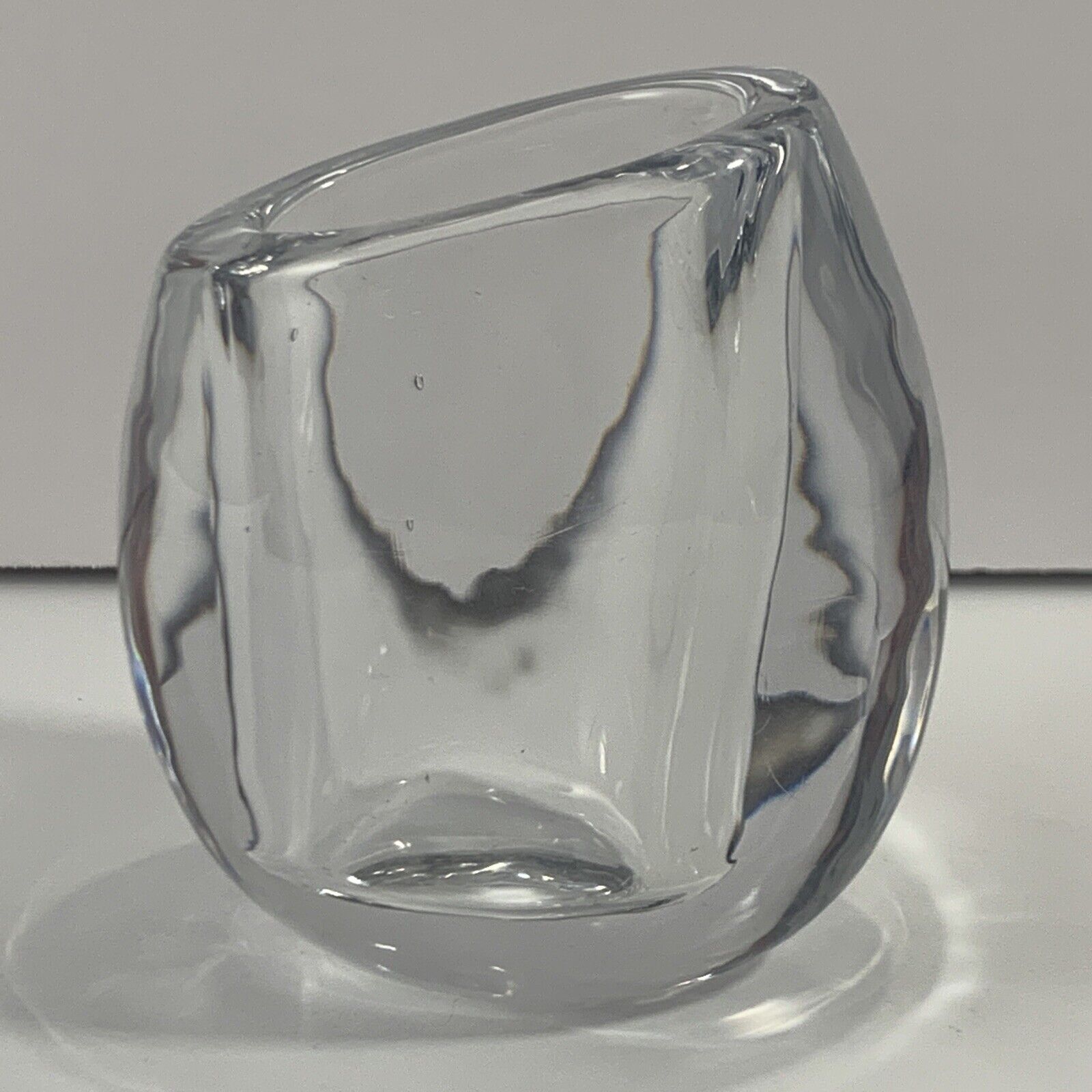 Mid Century Modern Small Heavy Crystal Art Glass Vase~Paperweight~Minimalist