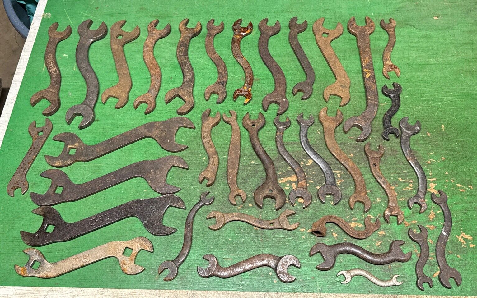 Lage Lot of 34 Vintage S-Shaped/Curved Wrenches Forged In USA, JD•BILLINGS•