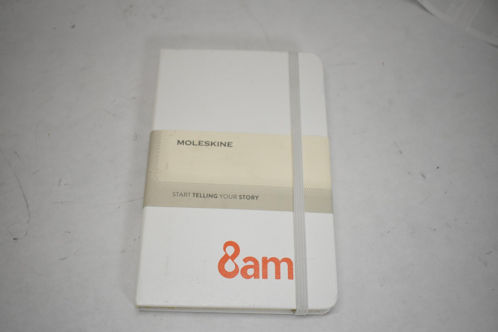 Moleskine White Hardcover Notebook Ruled 8am Logo Elastic Closure New 7x4.5\