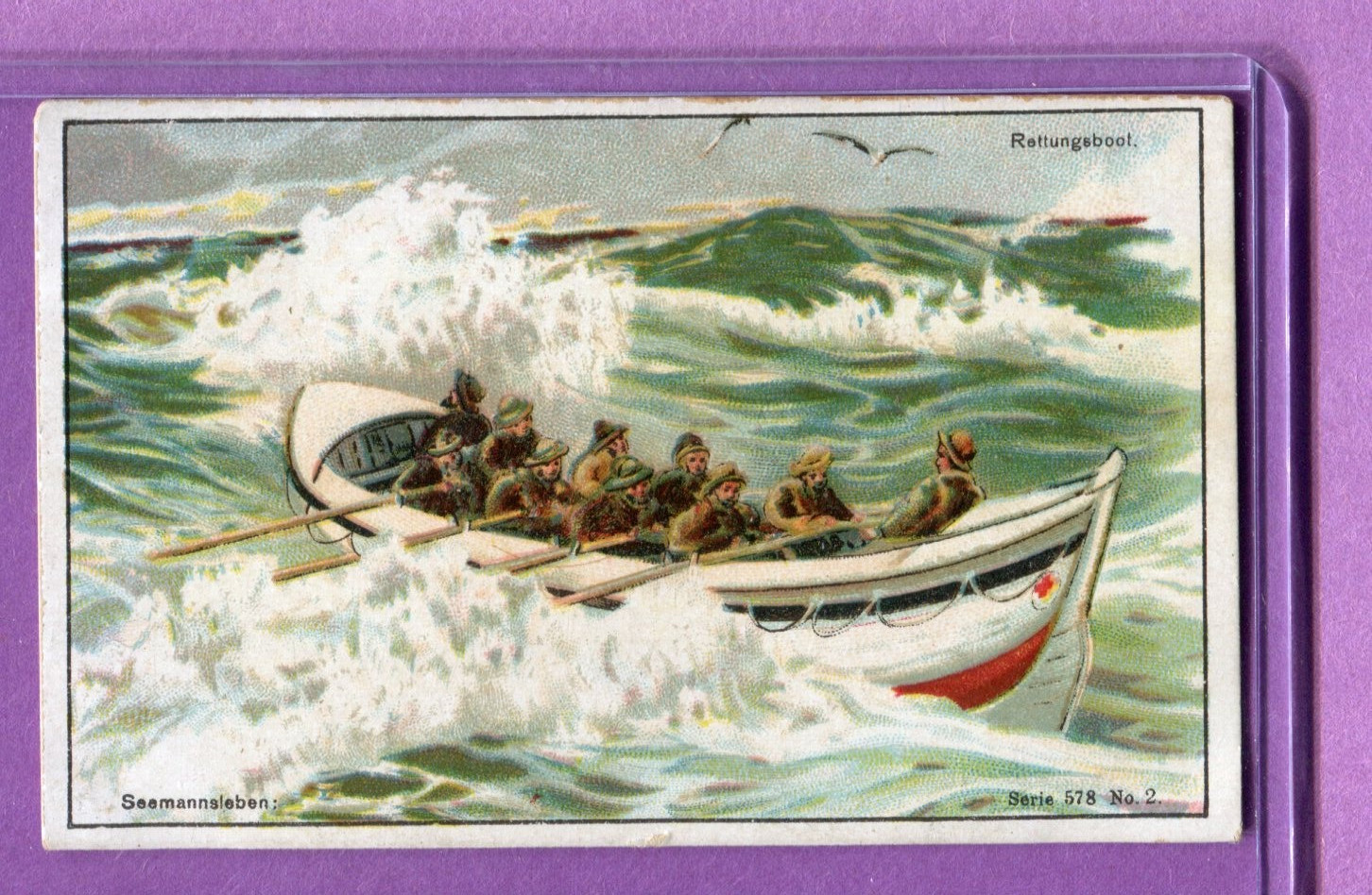 1910 GUTHERMANN'S COSMOS SOAP ADVERTIZING CARD SERIE 578 #2 RETTUNGSBOOT
