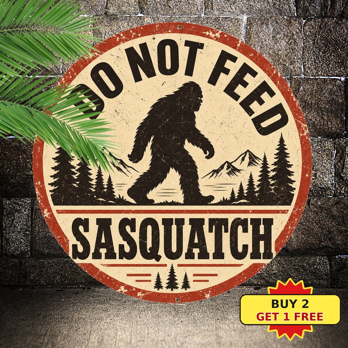 Bigfoot Silhouette Do Not Feed Sasquatch Camping Round Metal Sign 8x8