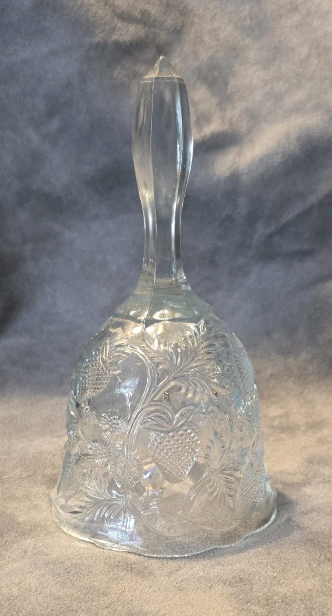Fenton Light Blue Glass Bell Strawberry Vines & Leaves 6.25\