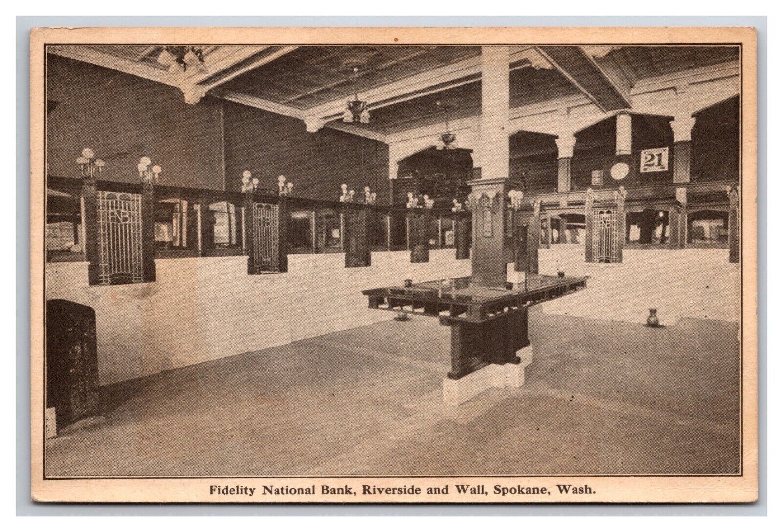 Fidelity National Bank Lobby Interior Spokane Washington WA UNP DB Postcard G19