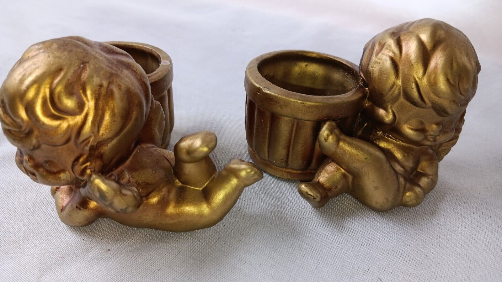 Vintage Small Gold Ceramic Cherub Angel Votive Holders
